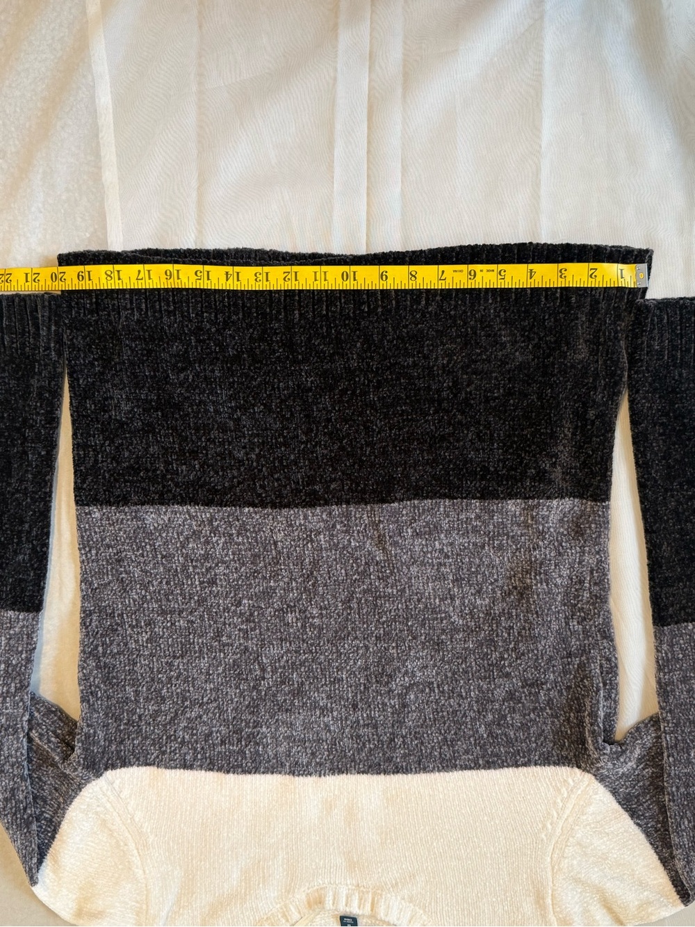 Karen Scott Cream, Gray & Black Striped Crewneck Sweater - Picture 6 of 7